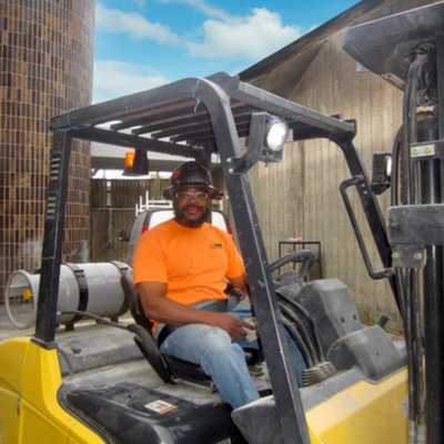 Mason on Fork Lift